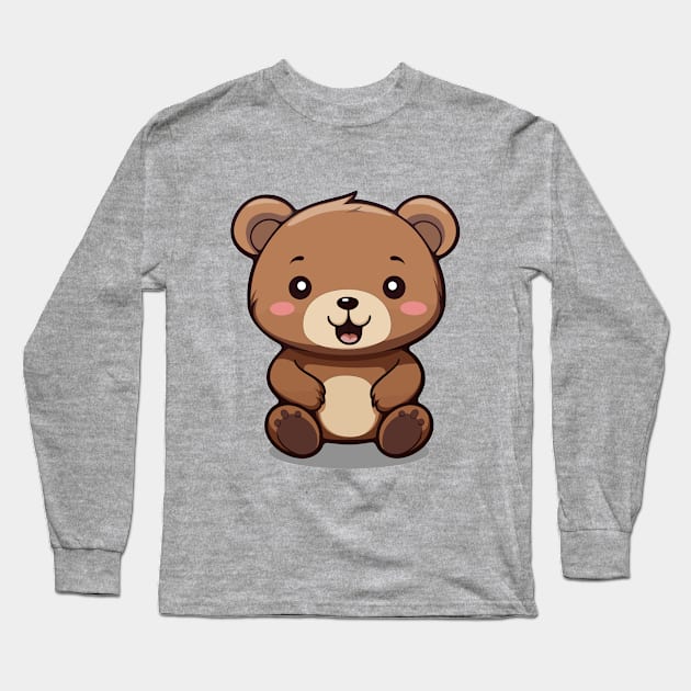 Cartoon Cute Kawaii Adorable Brown Bear Long Sleeve T-Shirt by SimplyIdeas